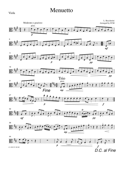 Boccherini Menuetto (String Quintet Op.13, No.5, 3rd mvt.), for string quartet, CB401 image number null