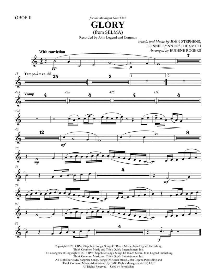 Glory (from Selma) (arr. Eugene Rogers) - Oboe 2 Choir scores gallery preview page 1