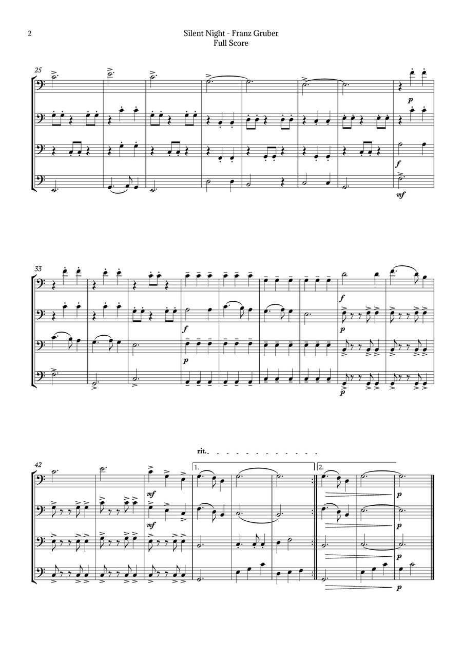 Silent Night for Trombone Quartet Brass Quartet scores gallery preview page 2