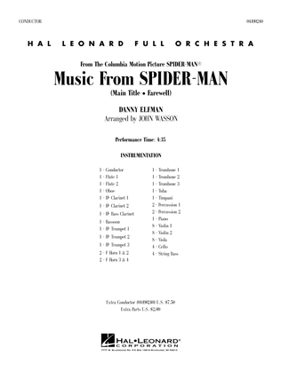 Music from Spider-Man (arr. John Wasson) - Full Score