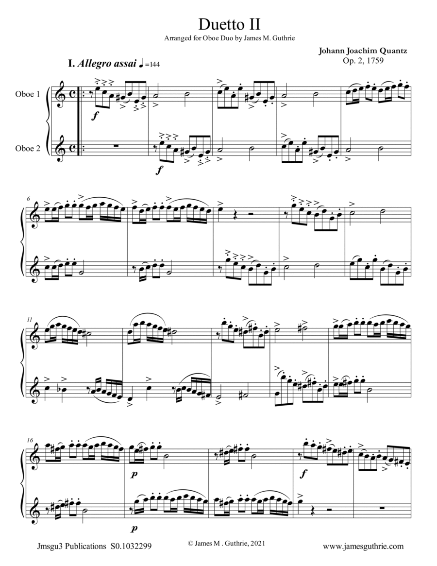 Quantz: Duetto Op. 2 No. 2 for Oboe Duo Woodwind Duet scores gallery preview page 1