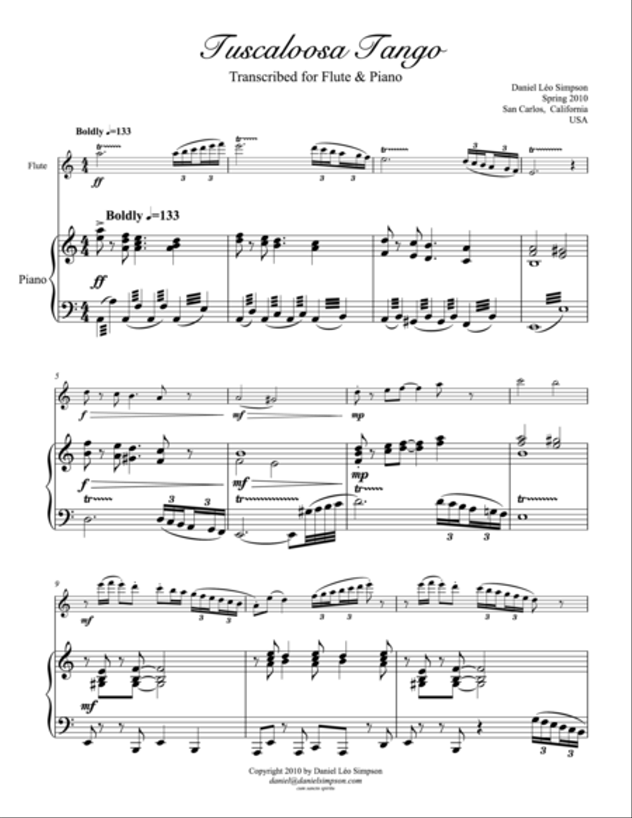 Tuscaloosa Tango for Flute & Piano Flute Solo scores gallery preview page 1