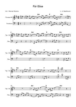 Fur Elise - Beethoven Trumpet and Trombone (Score and Chords)