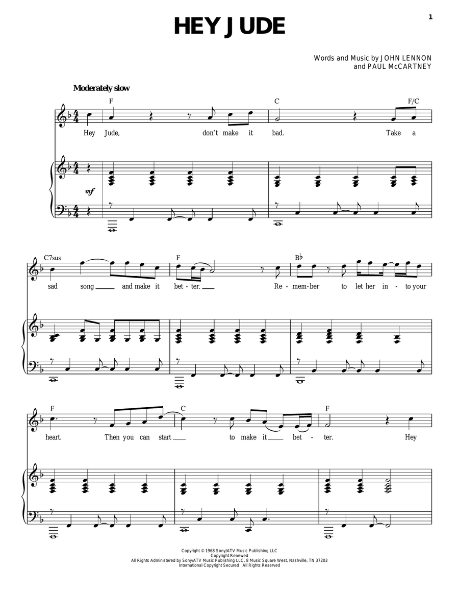 Hey Jude Piano, Vocal scores gallery preview page 1