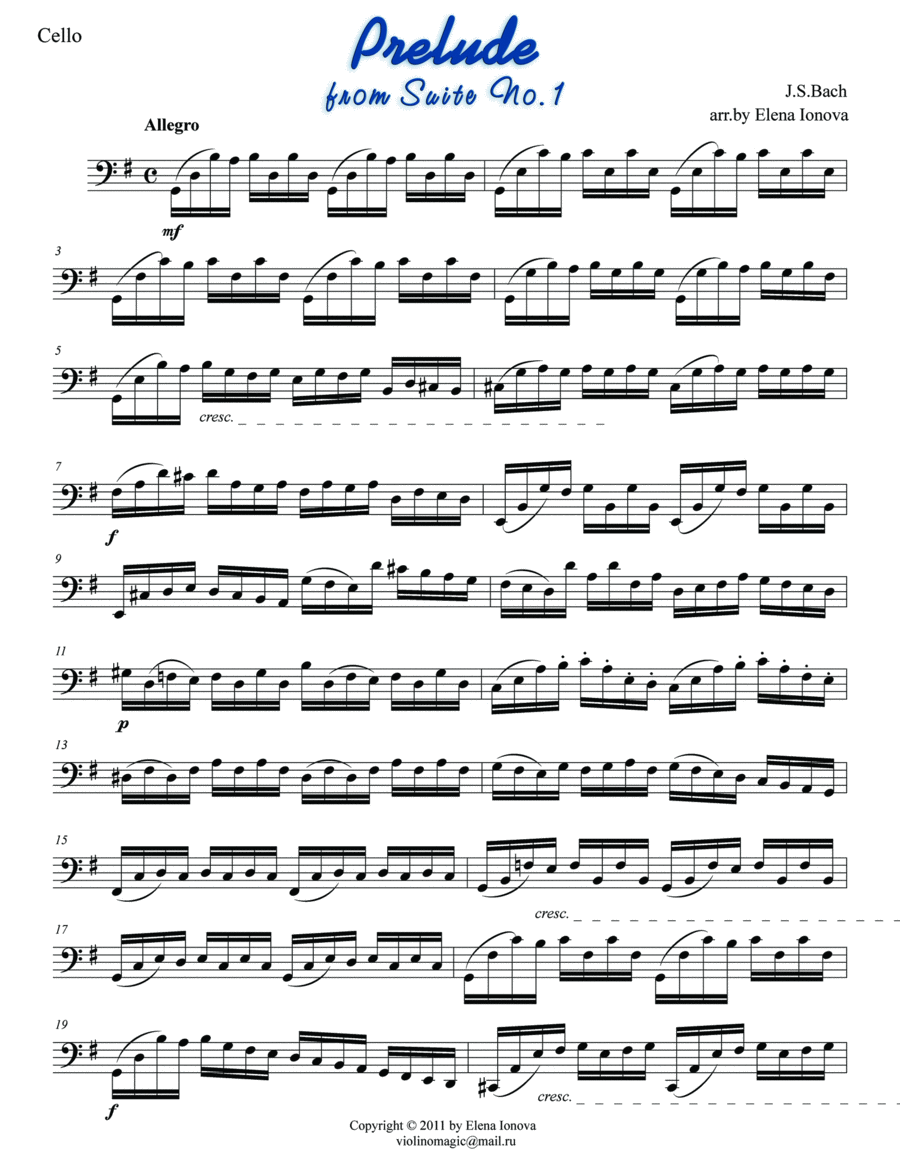 Prelude from Cello Suite No.1 in G image number null