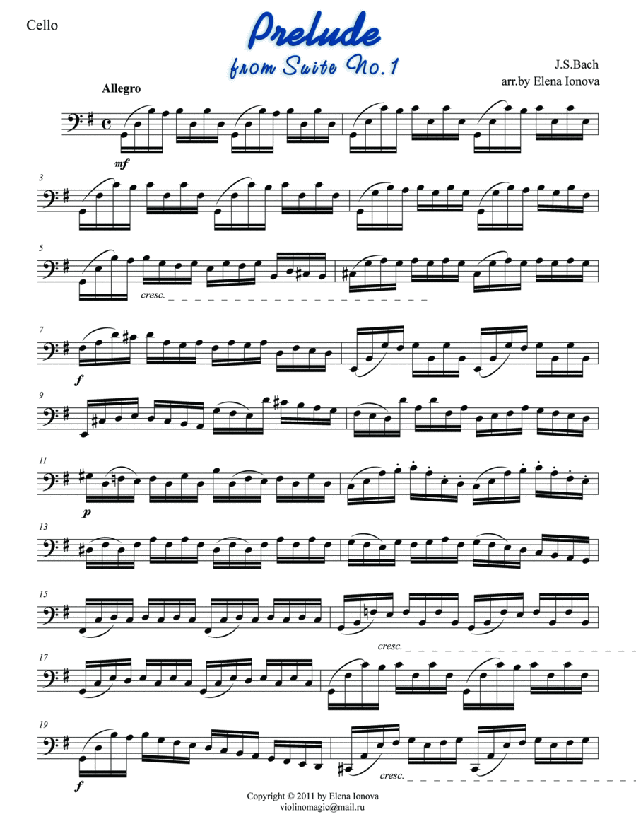 Prelude from Cello Suite No.1 in G Chamber Music scores gallery preview page 1