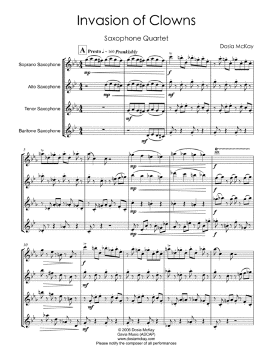 Invasion of Clowns for Saxophone Quartet Saxophone Quartet scores gallery preview page 2