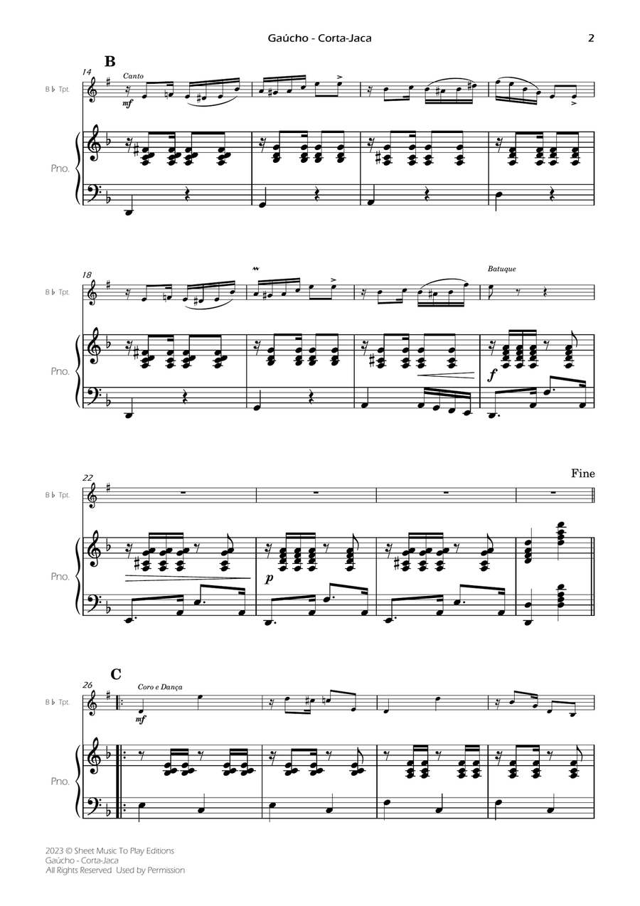 Gaúcho (Corta-Jaca) - Bb Trumpet and Piano (Full Score and Parts) B-Flat Trumpet scores gallery preview page 4