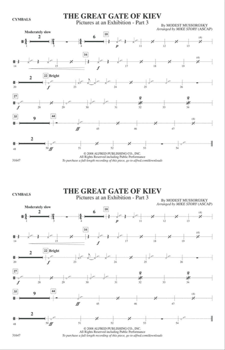 The Great Gate of Kiev: Cymbals Marching Band scores gallery preview page 1