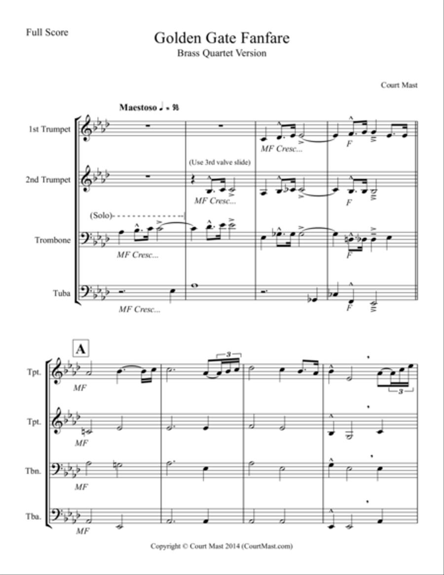 Golden Gate Fanfare - Brass Quartet Version Brass Quartet scores gallery preview page 1