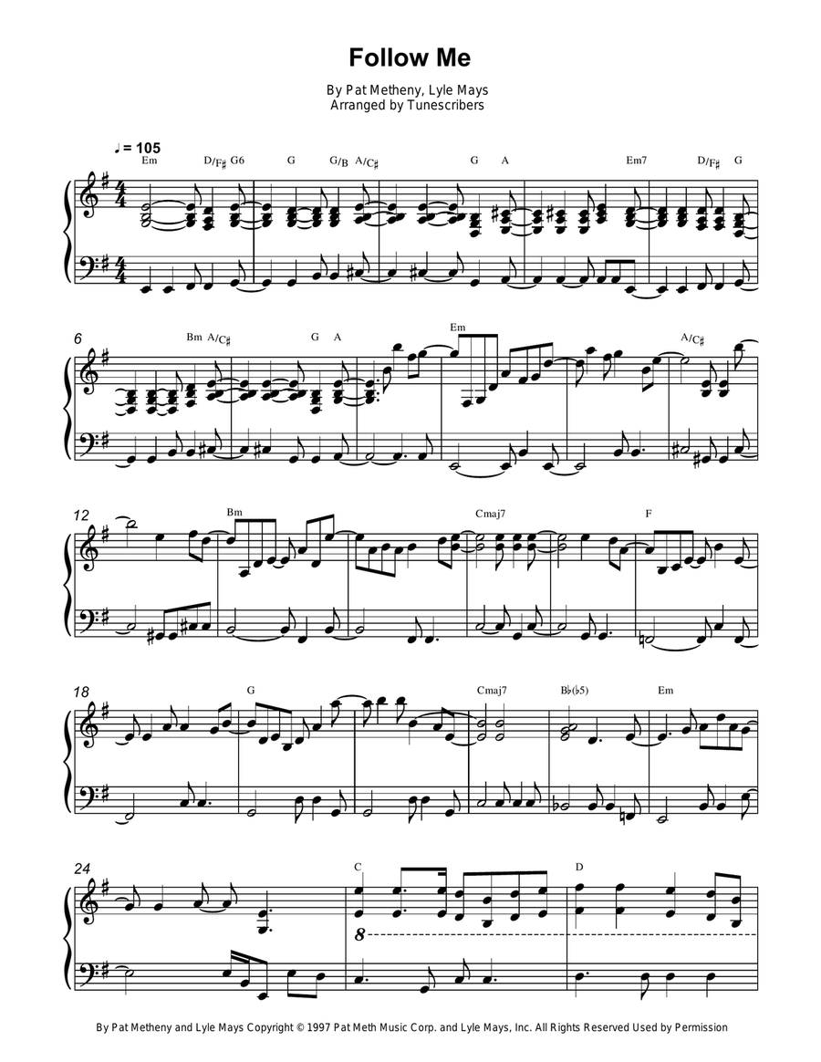 Follow Me Piano Solo scores gallery preview page 1