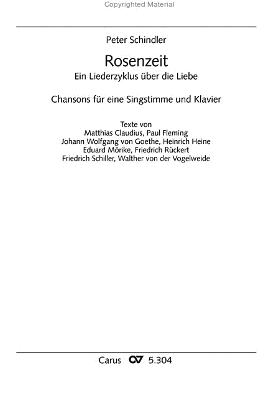Schindler: Rosenzeit. Ein Liederzyklus uber die Liebe. Chansons fur Singstimme und Klavier Piano scores gallery preview page 2