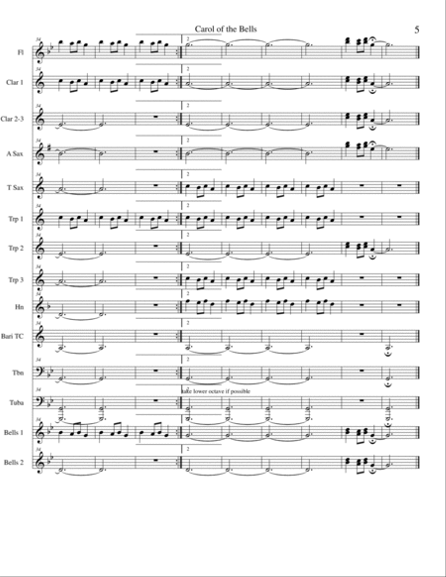Carol of the Bells Carol of the Bells Concert Band scores gallery preview page 5
