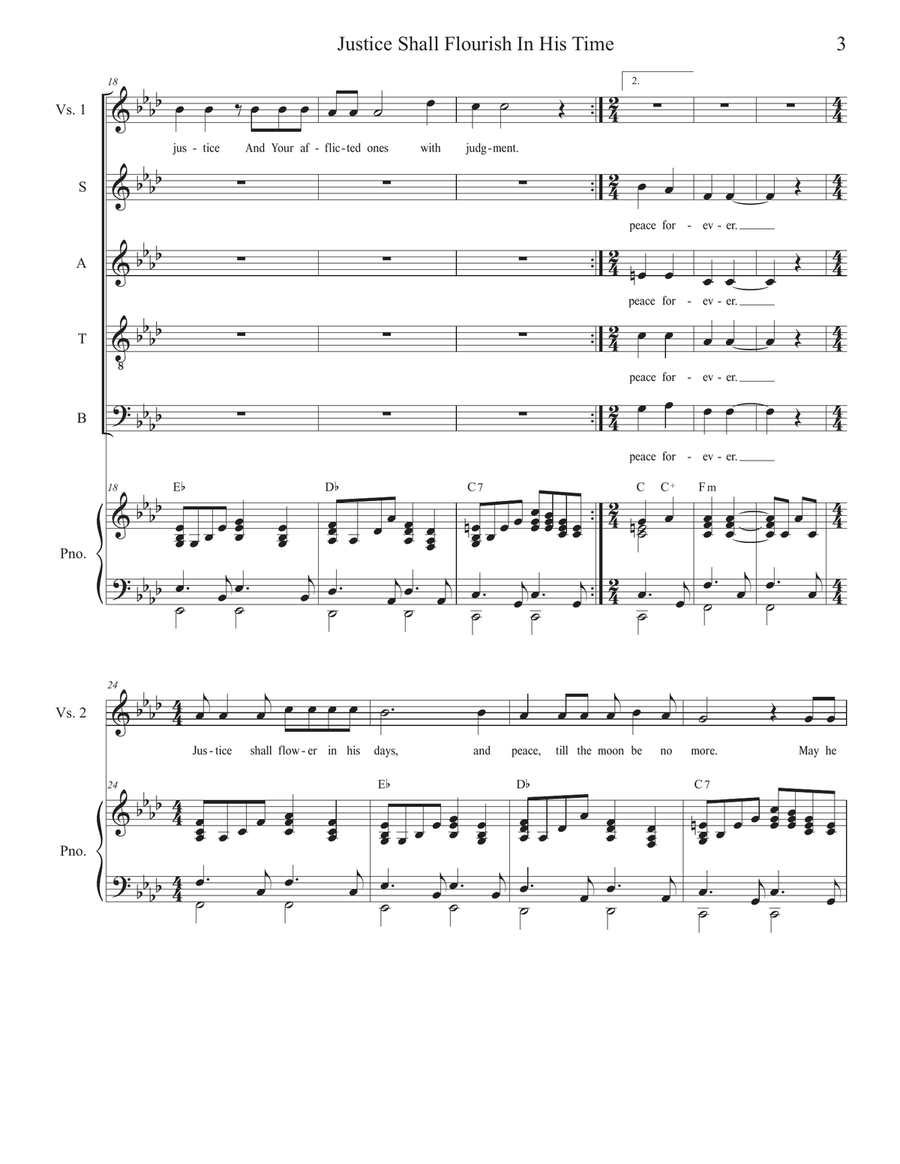 Justice Shall Flourish In His Time (Psalm 72) (SATB) 4-Part scores gallery preview page 3