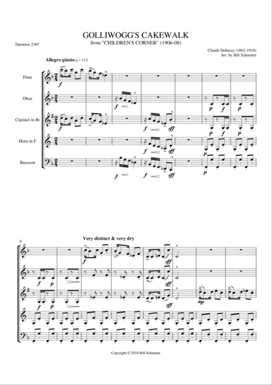 Golliwogg's Cakewalk Golliwogg's Cakewalk Woodwind Quintet scores gallery preview page 1