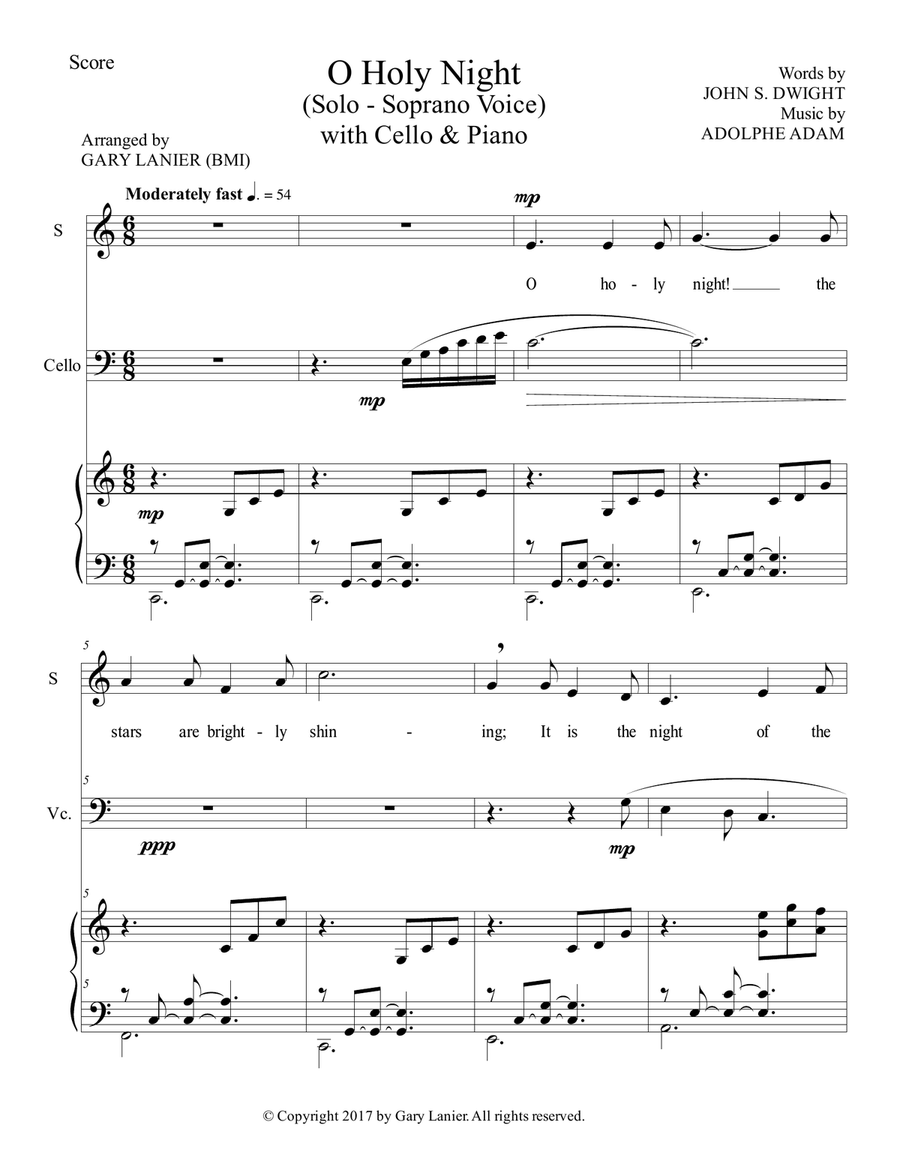 O HOLY NIGHT (Soprano Solo with Cello & Piano - Score & Parts included) Small Ensemble scores gallery preview page 2