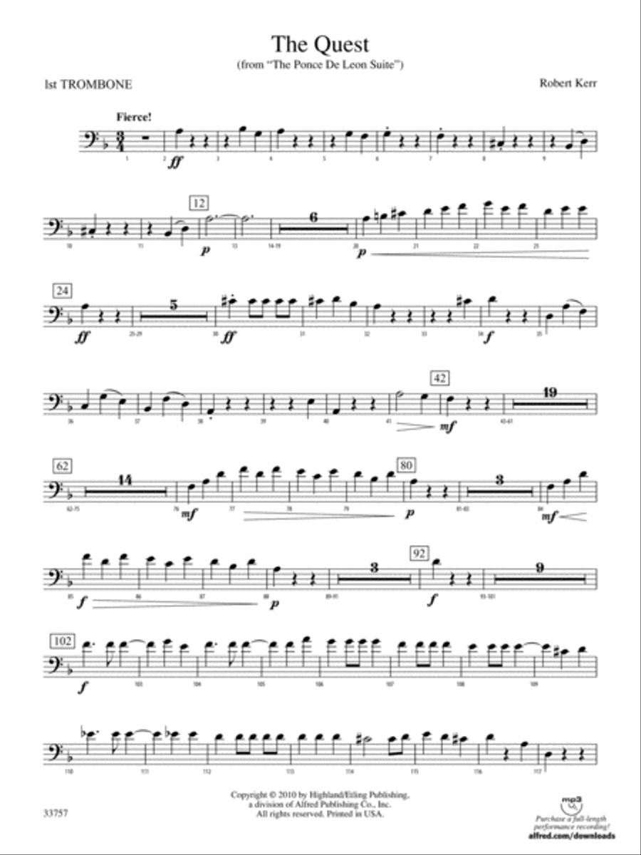 The Quest: 1st Trombone Full Orchestra scores gallery preview page 1