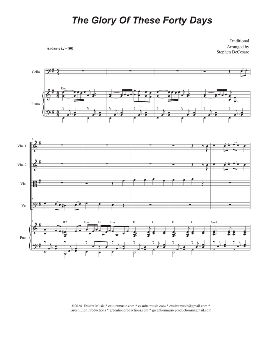 The Glory Of These Forty Days (String Quartet and Piano) String Quartet scores gallery preview page 1