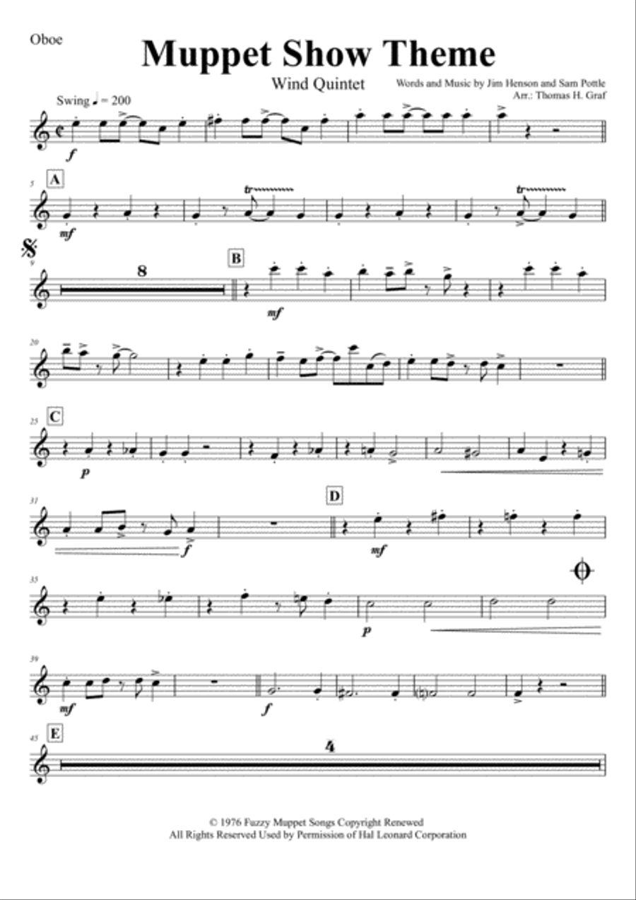 The Muppet Show Theme Woodwind Quintet scores gallery preview page 6