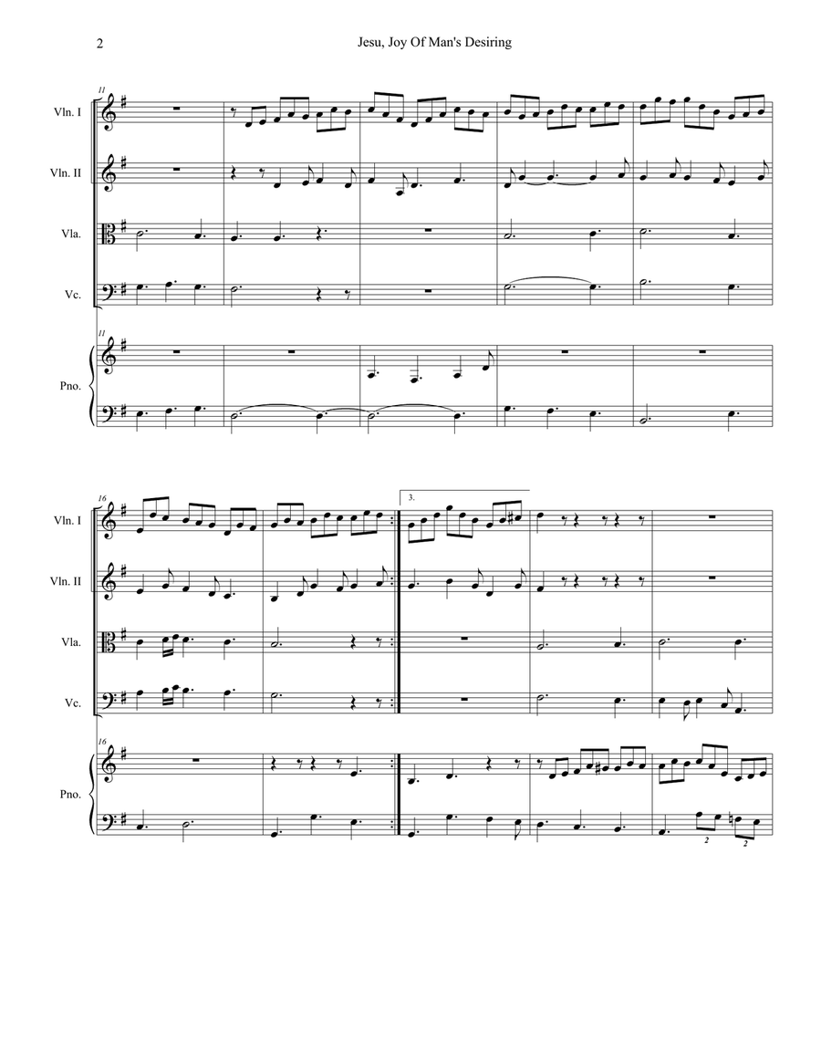 Jesu, Joy Of Man's Desiring (for String Quartet and Piano) Piano Quintet scores gallery preview page 3