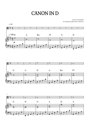 Pachelbel Canon in D • viola sheet music with piano accompaniment and chords