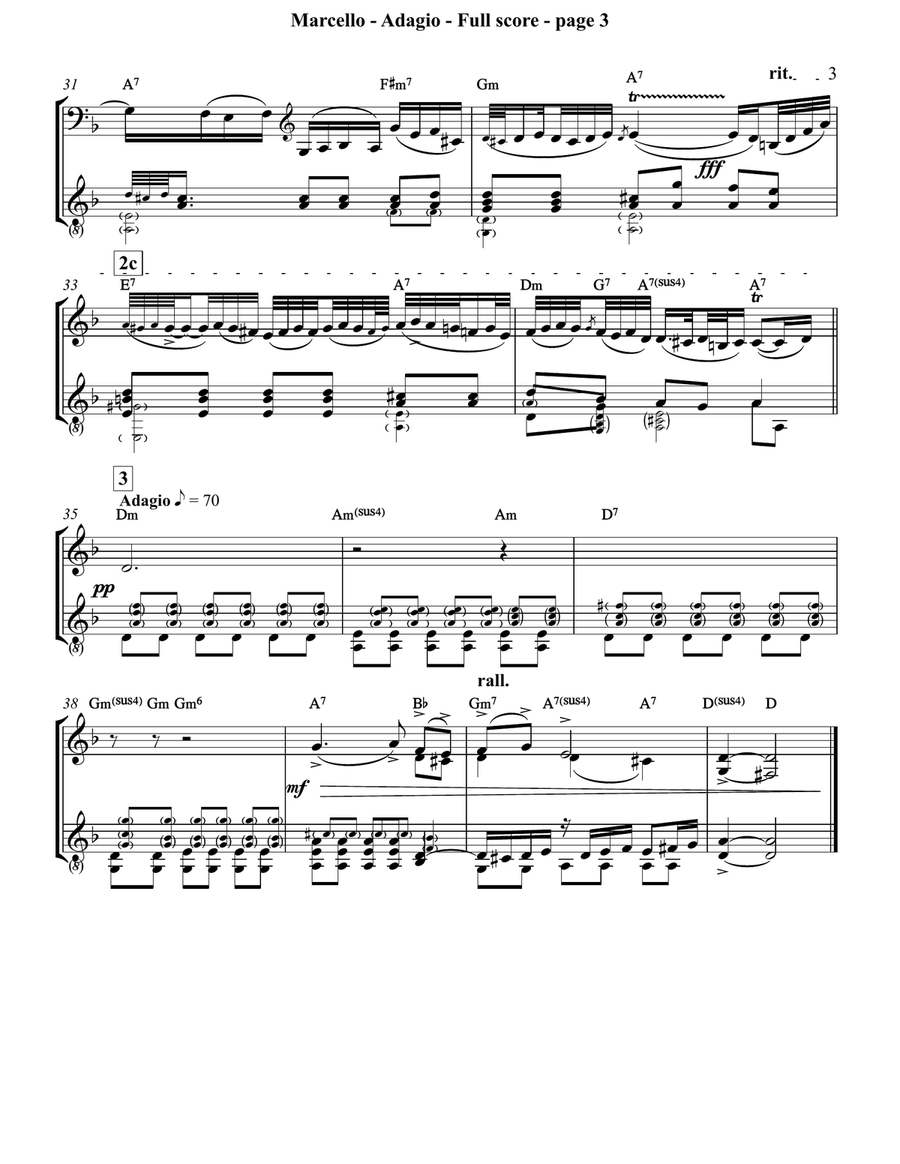 Marcello (Alessandro) - Adagio (2nd part) from Concerto for Oboe, Strings and Continuo no. 2 in D mi Classical Guitar scores gallery preview page 3