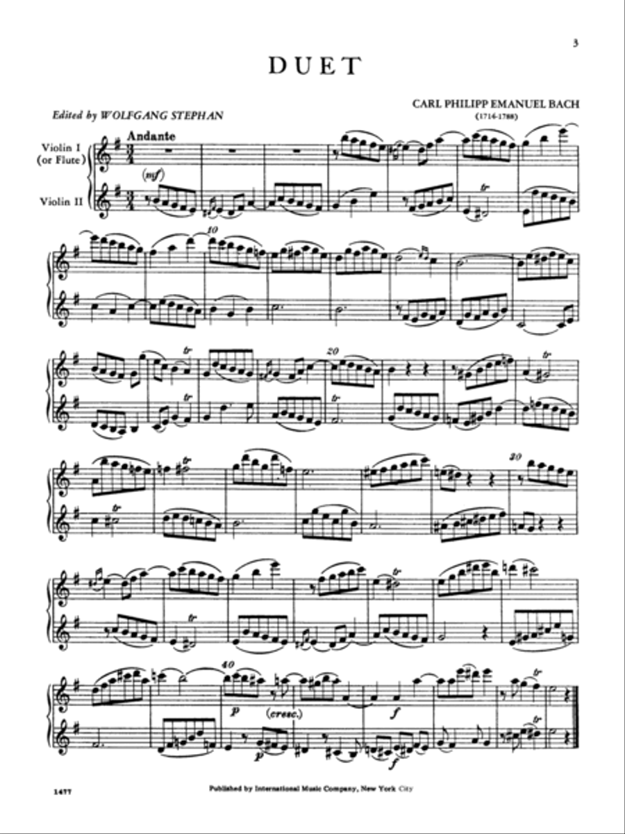 Duet In E Minor (G Major), H. 598 (W. 140) For Flute And Violin (Or Two Violins) Flute scores gallery preview page 2