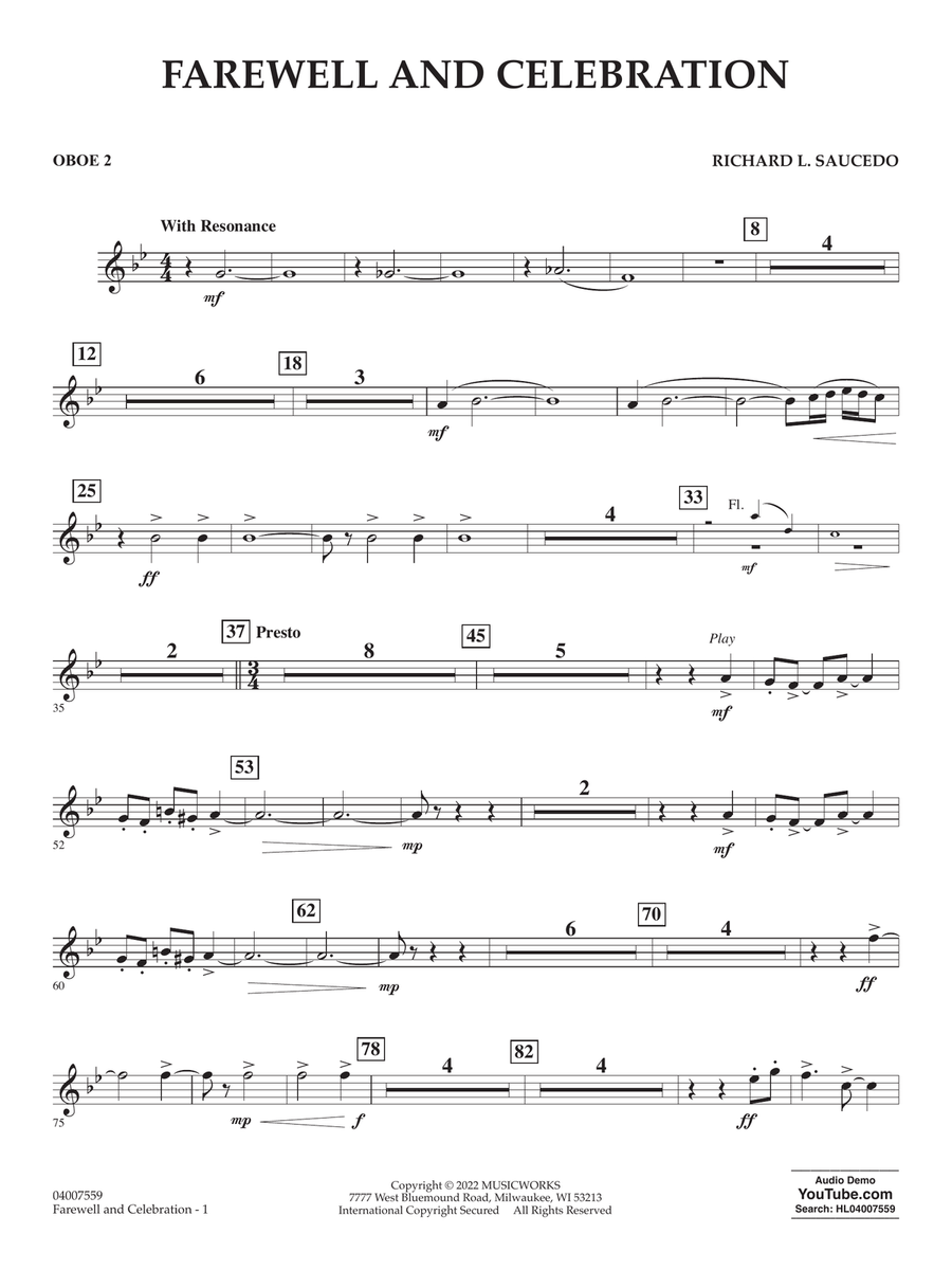 Farewell and Celebration - Oboe 2 Concert Band scores gallery preview page 1