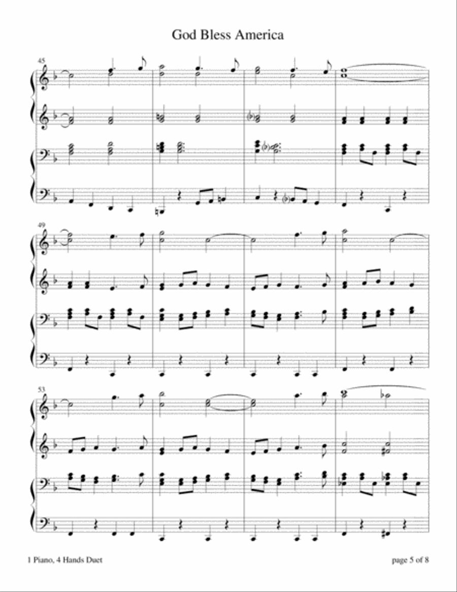 God Bless America 1 Piano, 4-Hands scores gallery preview page 6