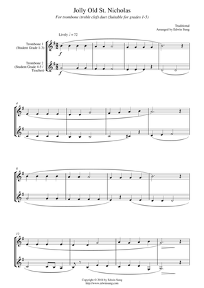 Jolly Old St. Nicholas (for trombone duet (treble clef), suitable for grades 1-5)