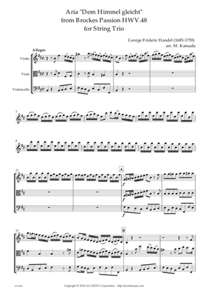 'Dem Himmel gliecht' from Brockes Passion HWV.48 for String Trio