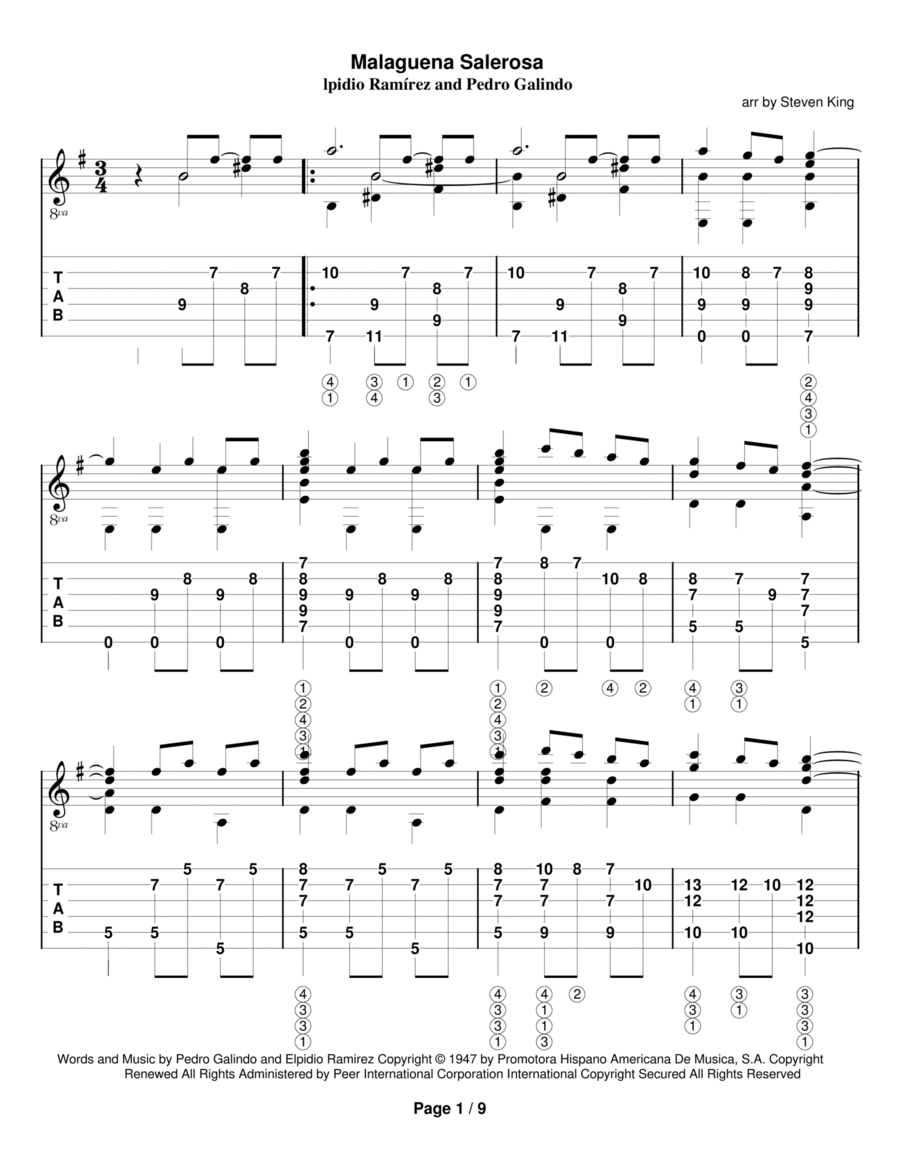Malaguena Salerosa Guitar Solo scores gallery preview page 1