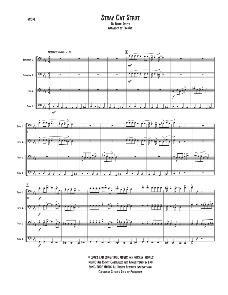 Stray Cat Strut Brass Quartet scores gallery preview page 1