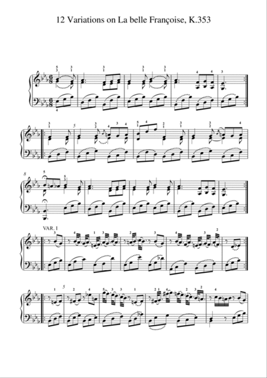 Mozart-12 Variations on La belle Françoise, K.353 Piano Solo scores gallery preview page 2