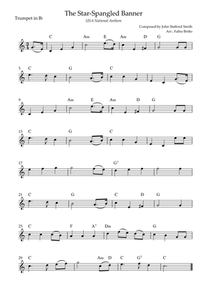 The Star Spangled Banner (USA National Anthem) for Trumpet in Bb Solo with Chords (Bb Major)