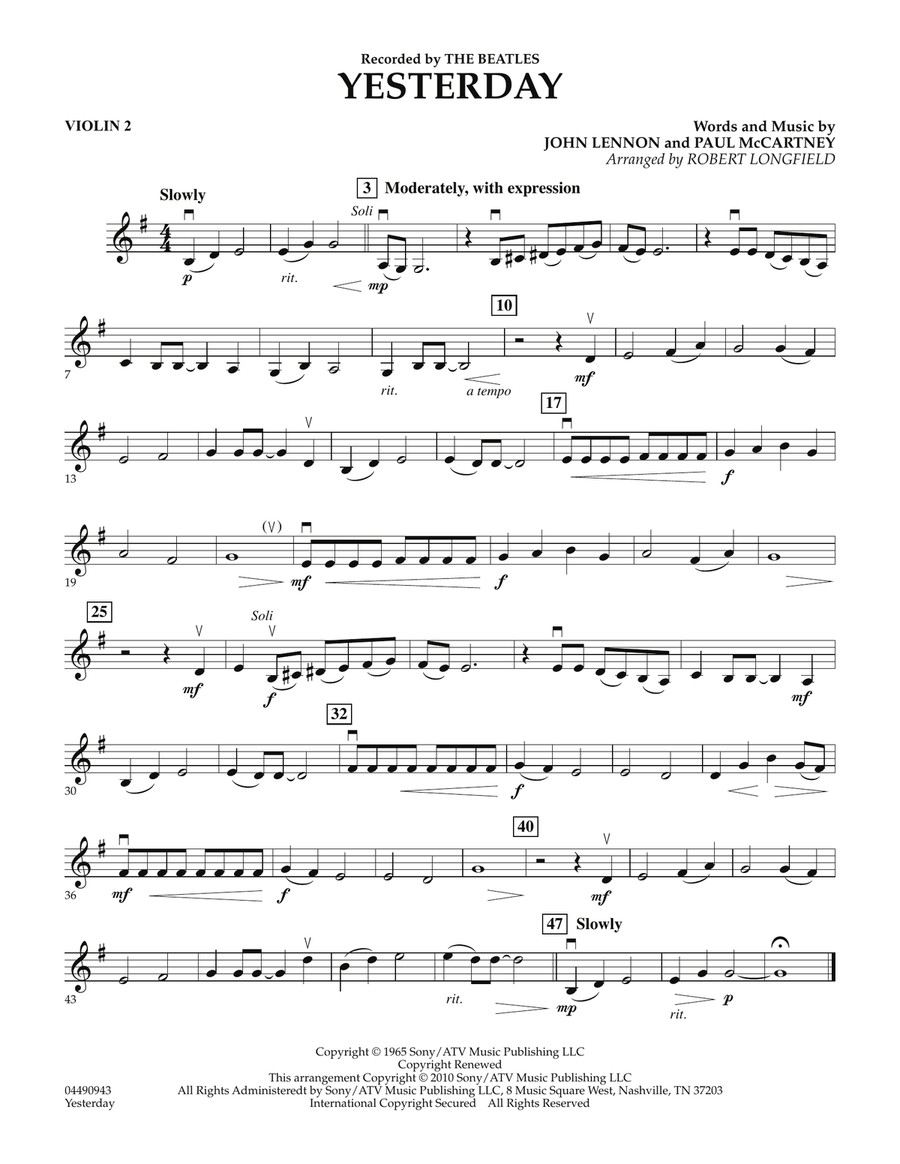 Yesterday - Violin 2 Yesterday - Violin 2 Orchestra scores gallery preview page 1