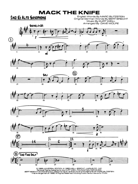 Mack the Knife (from The Threepenny Opera): 2nd E-flat Alto Saxophone