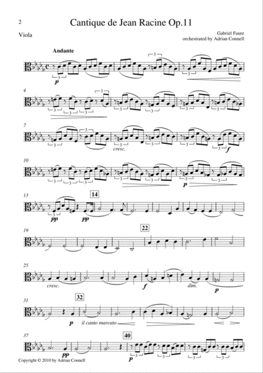 Faure - Cantique de Jean Racine orchestrated Adrian Connell - Viola Chamber Orchestra scores gallery preview page 1