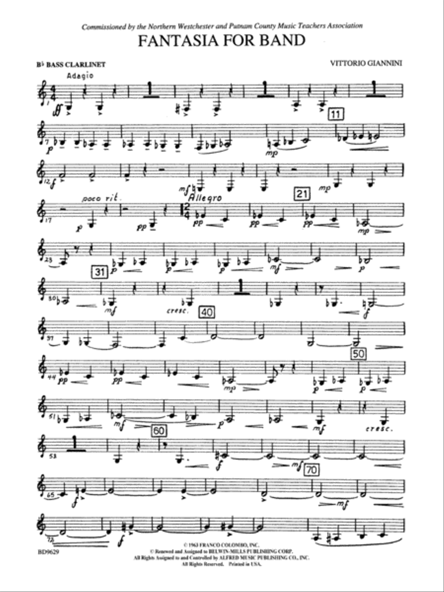 Fantasia for Band: B-flat Bass Clarinet Concert Band scores gallery preview page 1