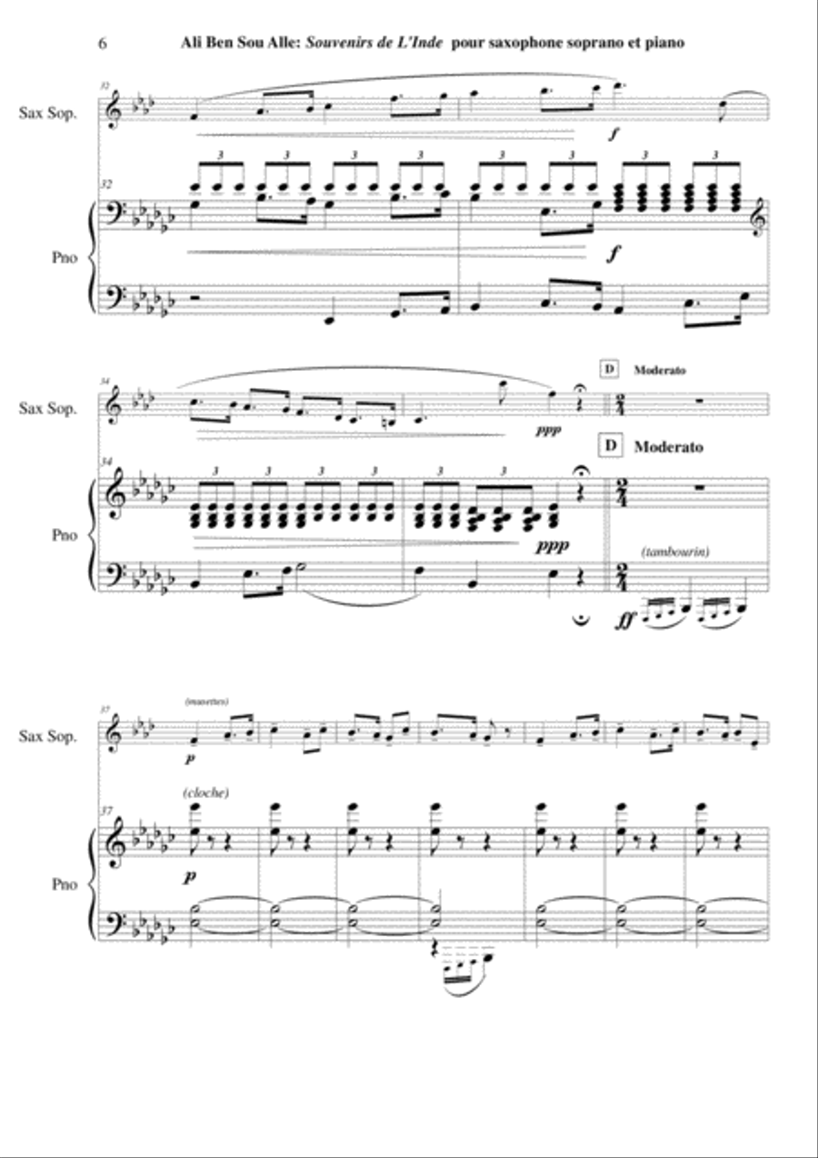 Ali Ben Sou Alle :Souvenirs de l'Inde Andante, Air Malabar varié et Polonnaise for soprano saxophone Soprano Saxophone scores gallery preview page 6
