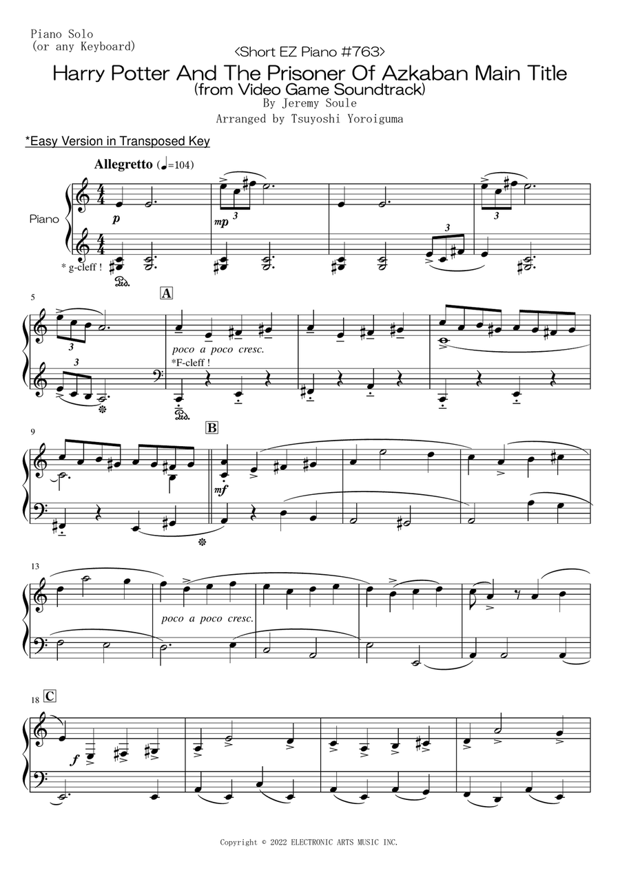 Harry Potter And The Prisoner Of Azkaban Easy Piano scores gallery preview page 1