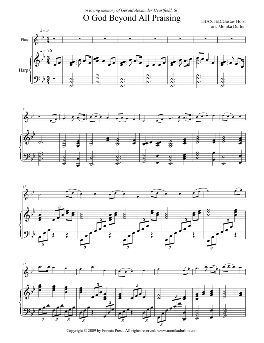 O God Beyond All Praising (Thaxted) for Flute and Harp Flute Solo scores gallery preview page 1