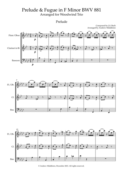 Prelude and Fugue in F Minor for Woodwind Trio image number null