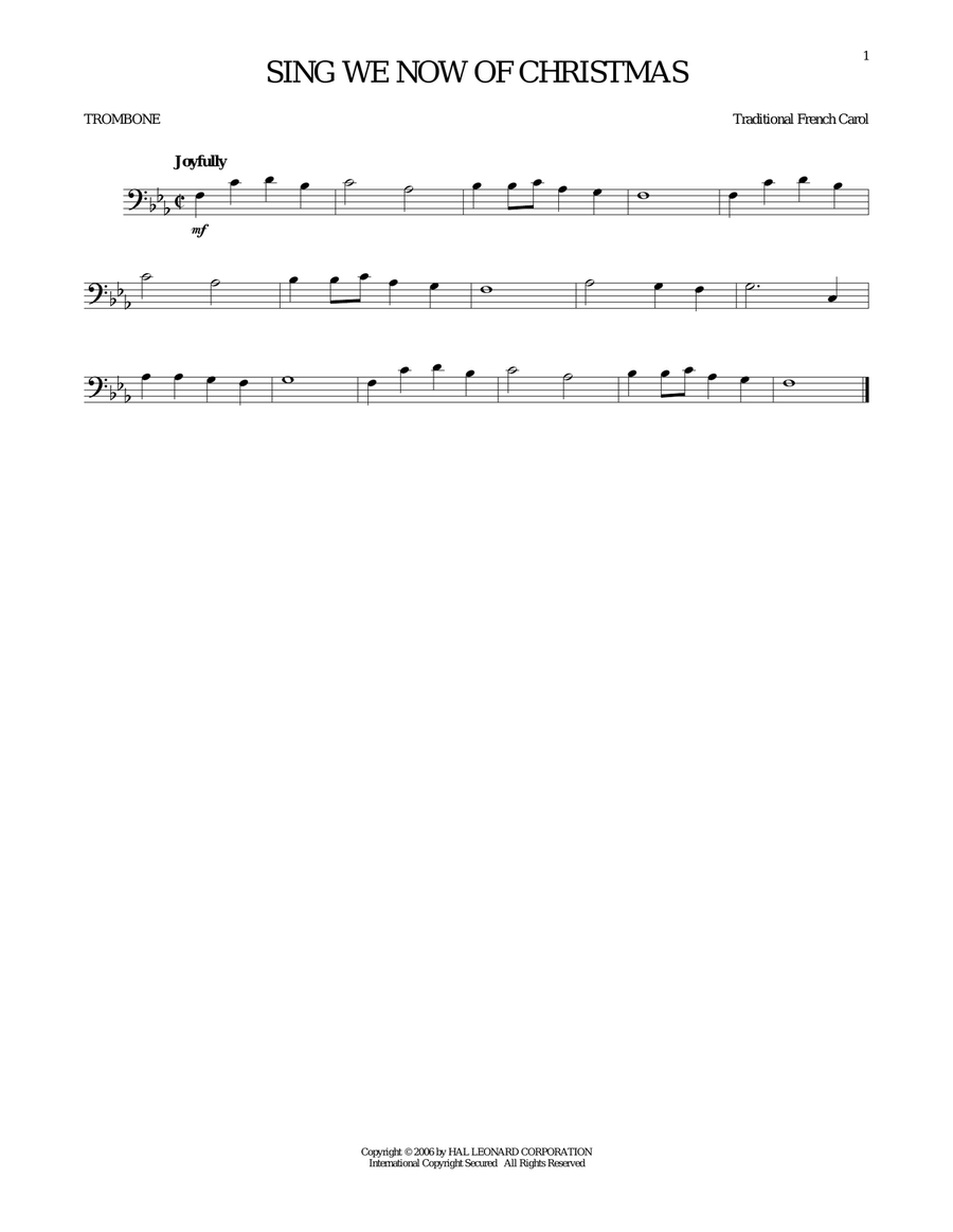 Sing We Now Of Christmas Sing We Now Of Christmas Trombone Solo scores gallery preview page 1