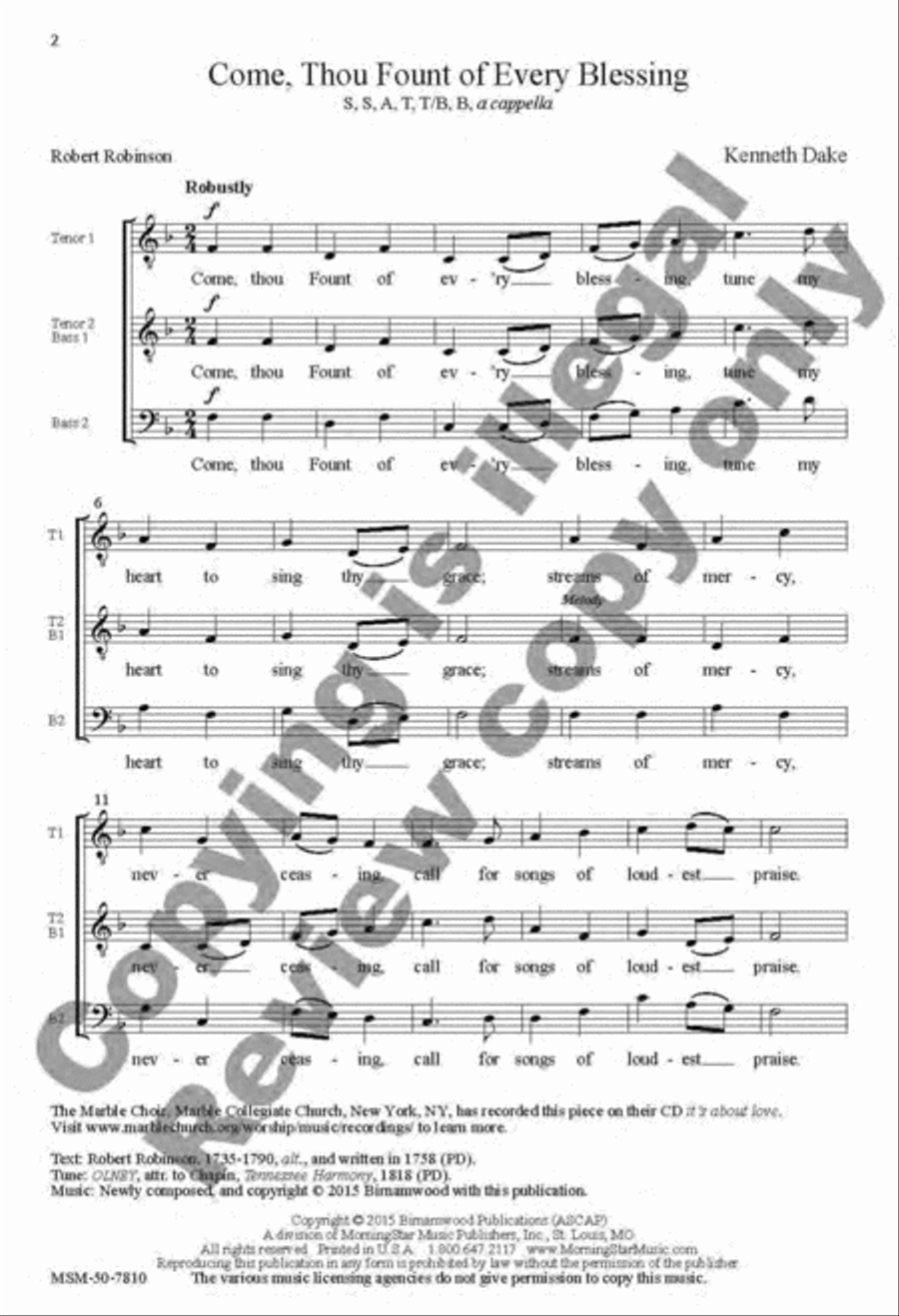 Come, Thou Fount of Every Blessing Divisi scores gallery preview page 2