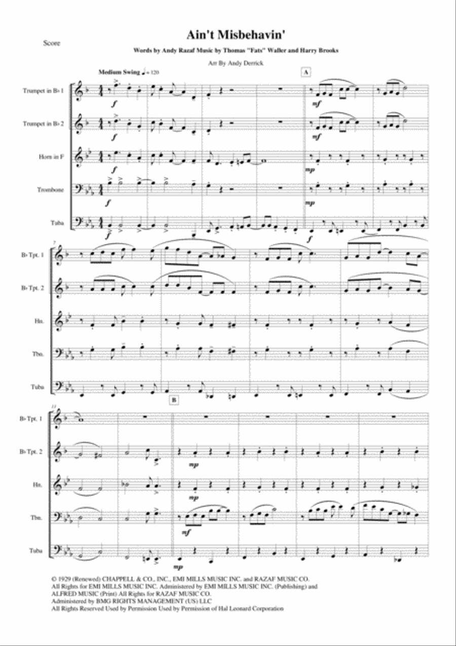 Ain't Misbehavin' Brass Ensemble scores gallery preview page 1