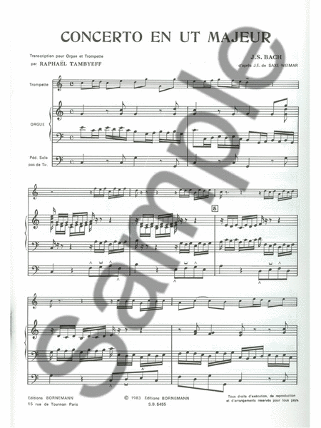 Bach Js Tambyeff Concerto In C Major Trumpet & Organ Book