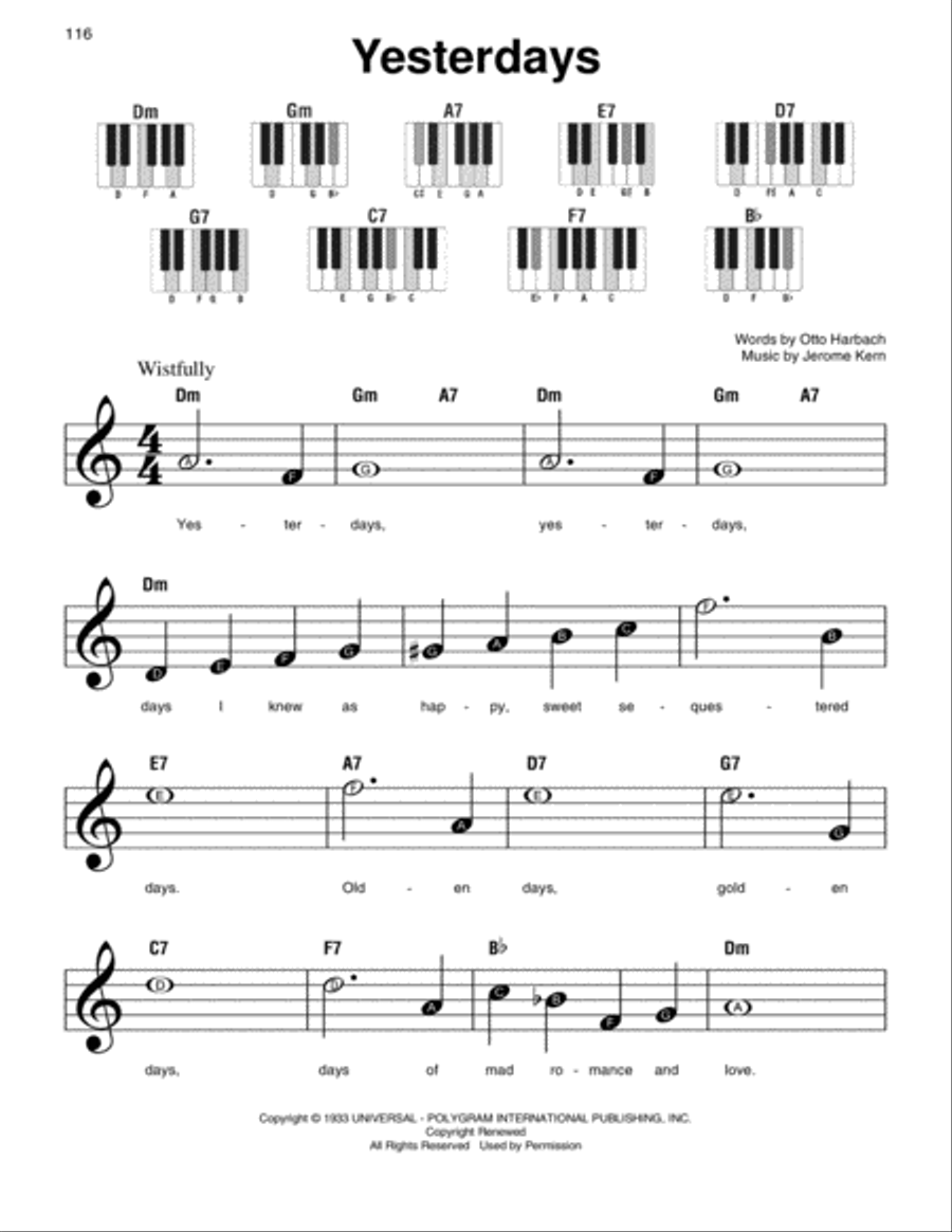 Yesterdays Yesterdays Easy Piano scores gallery preview page 1