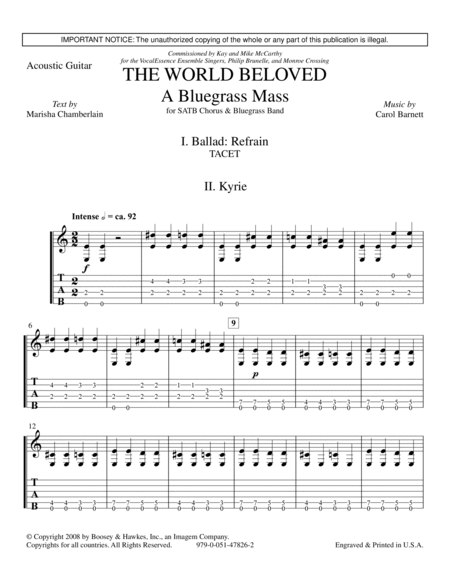 The World Beloved: A Bluegrass Mass - Guitar