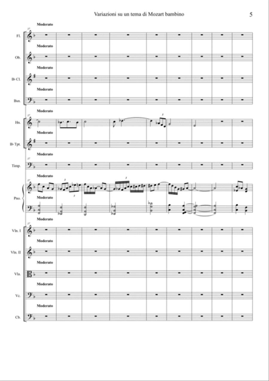 H. D'Andrea Variations on a theme by Mozart as a child for piano and orchestra. Small Ensemble scores gallery preview page 5